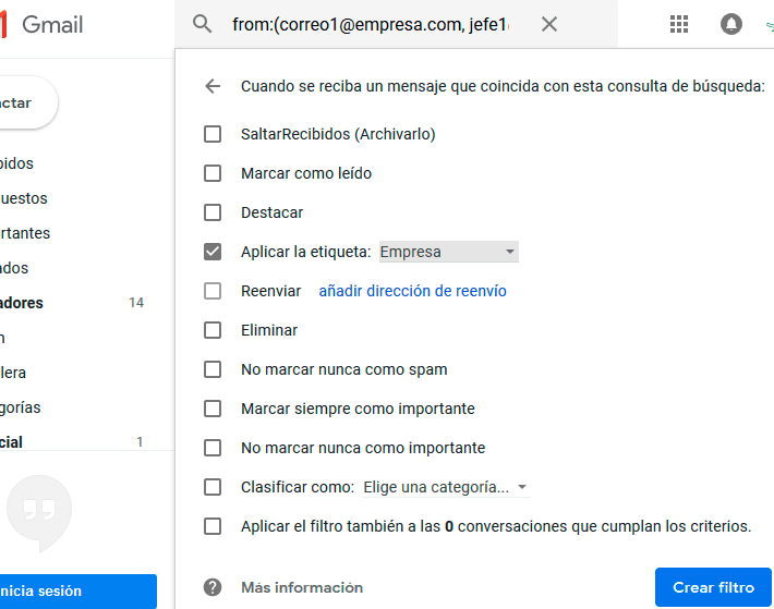 filtro gmail asignar automaticamente etiqueta